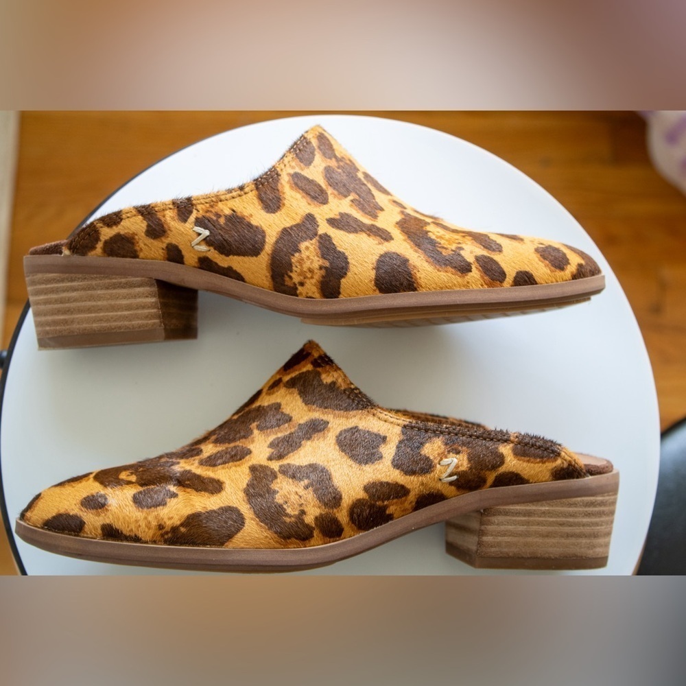 Zodiac Real Fur Dyed Cow Hair Leather Animal Print Slip-On Mule Women’s Shoe 6